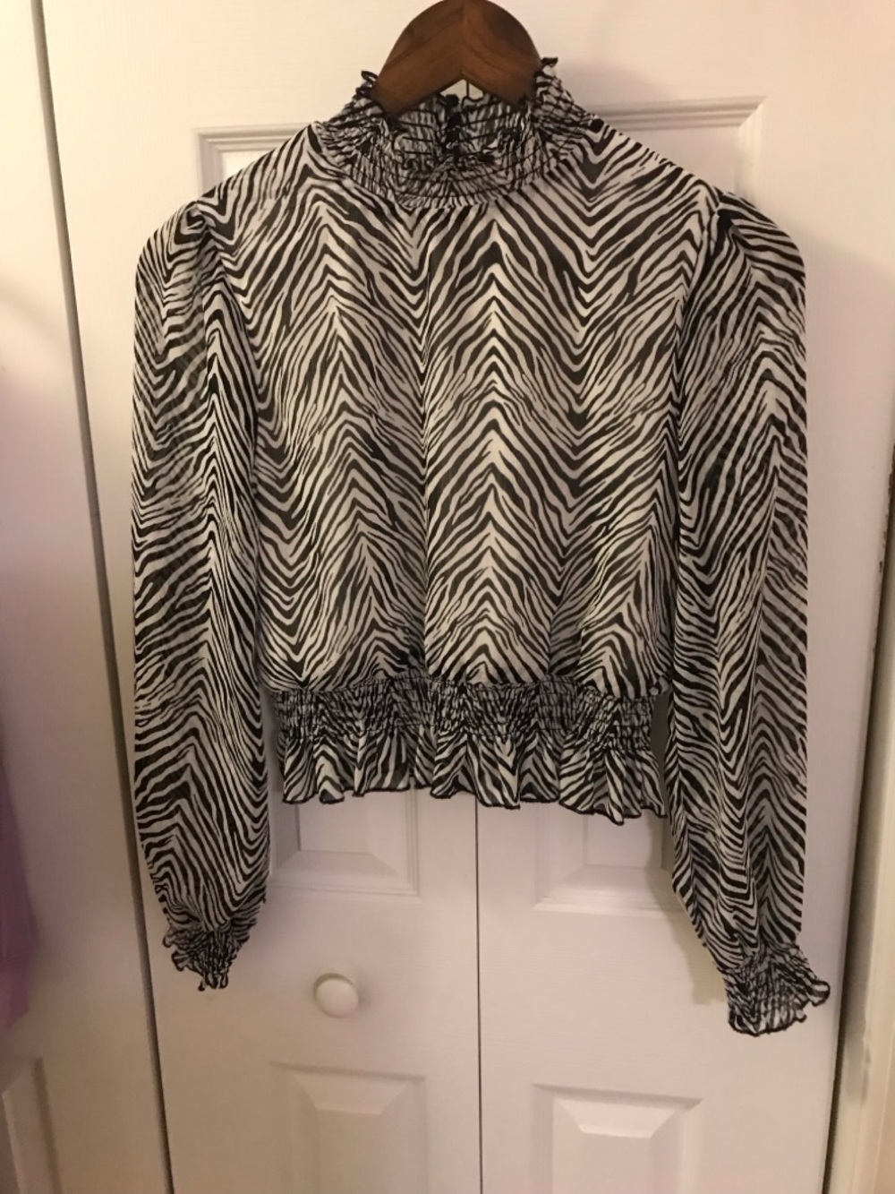 miami Black & White Zebra Smocked High-Neck Blouse